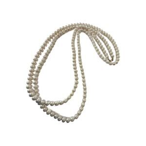 Vintage White Faux Pearl Necklace, Extra Long, 60" Long